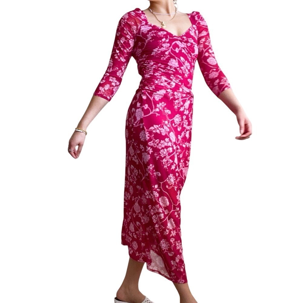 House Of Harlow 1960 Whimsy Boho Floral Ruched Long Sleeve Maxi Dress